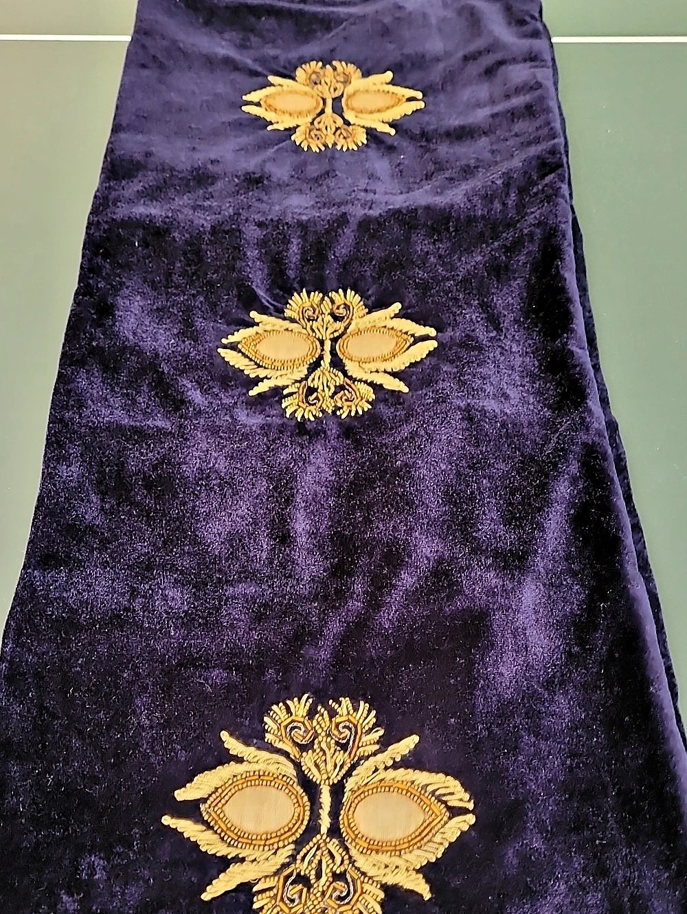 Handcrafted Royal Blue And Gold Embroidered Velvet Cushion Cover